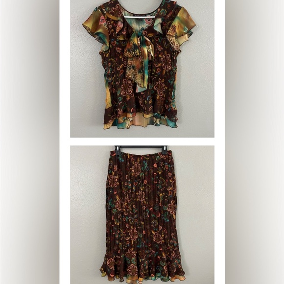 Signature Robbie Bee Pleated Layered Flowy Matching Top Skirt Set 6 Fairy Boho - Picture 1 of 14